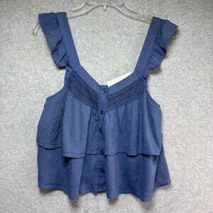 NWT American Eagle Top Small Futter Sleeve Ruffle Boho Cottage Lace Buttons